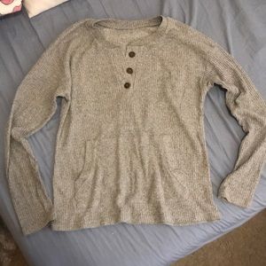 Gray half button up top with pocket